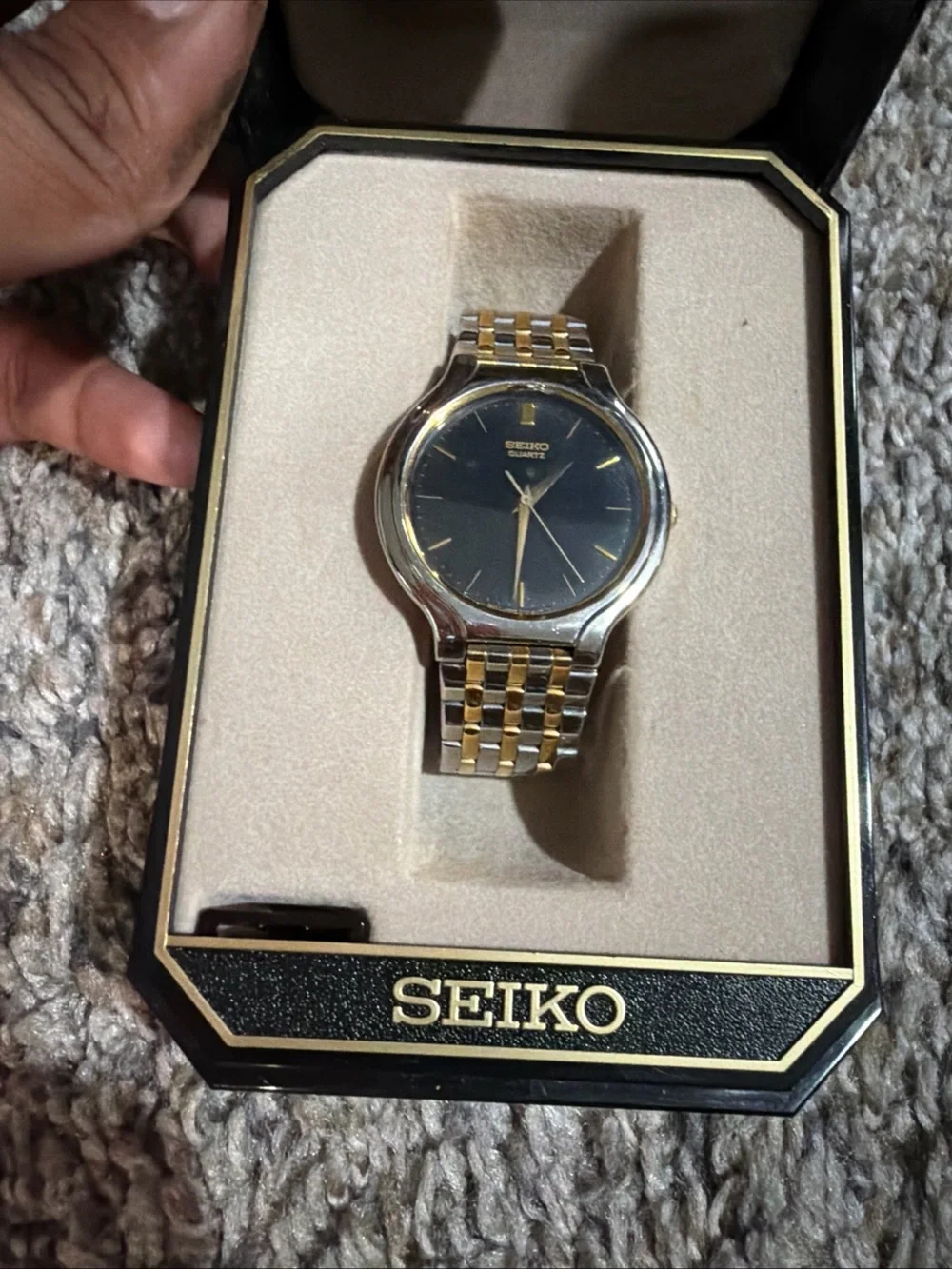 Seiko Two-Tone Gold & Silver Men's Dress Watch with Black Dial